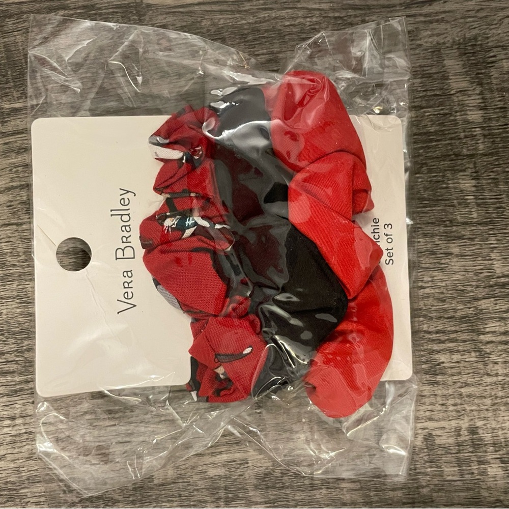 Vera Bradley Red and Black Hair Scrunchie Trio